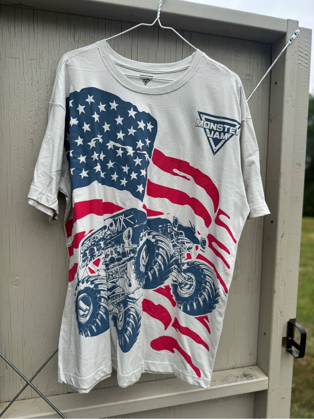 Unisex monster jam  White with Red & Blue American Flag